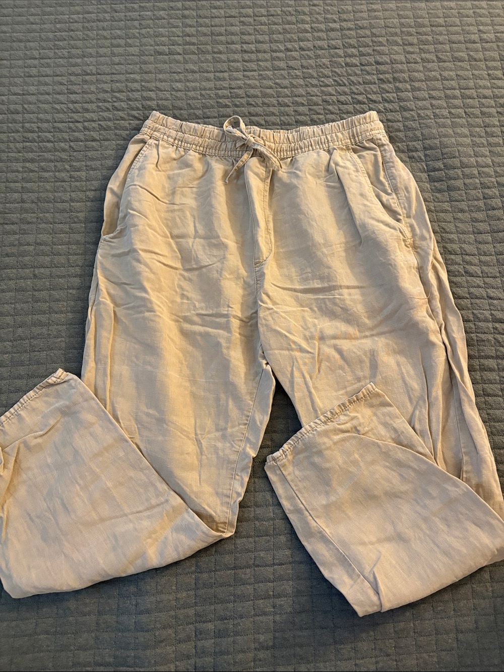 Zara Light Beige Linen-Blend Drawstring pants